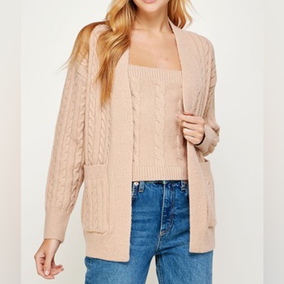 Lisse Cable Knit Cardigan And Tank In Beige - Picture 1 of 7
